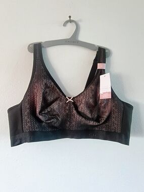 Cacique 44C Black Lace Cotton Collection Unlined Full Coverage No Wire Bra NWT